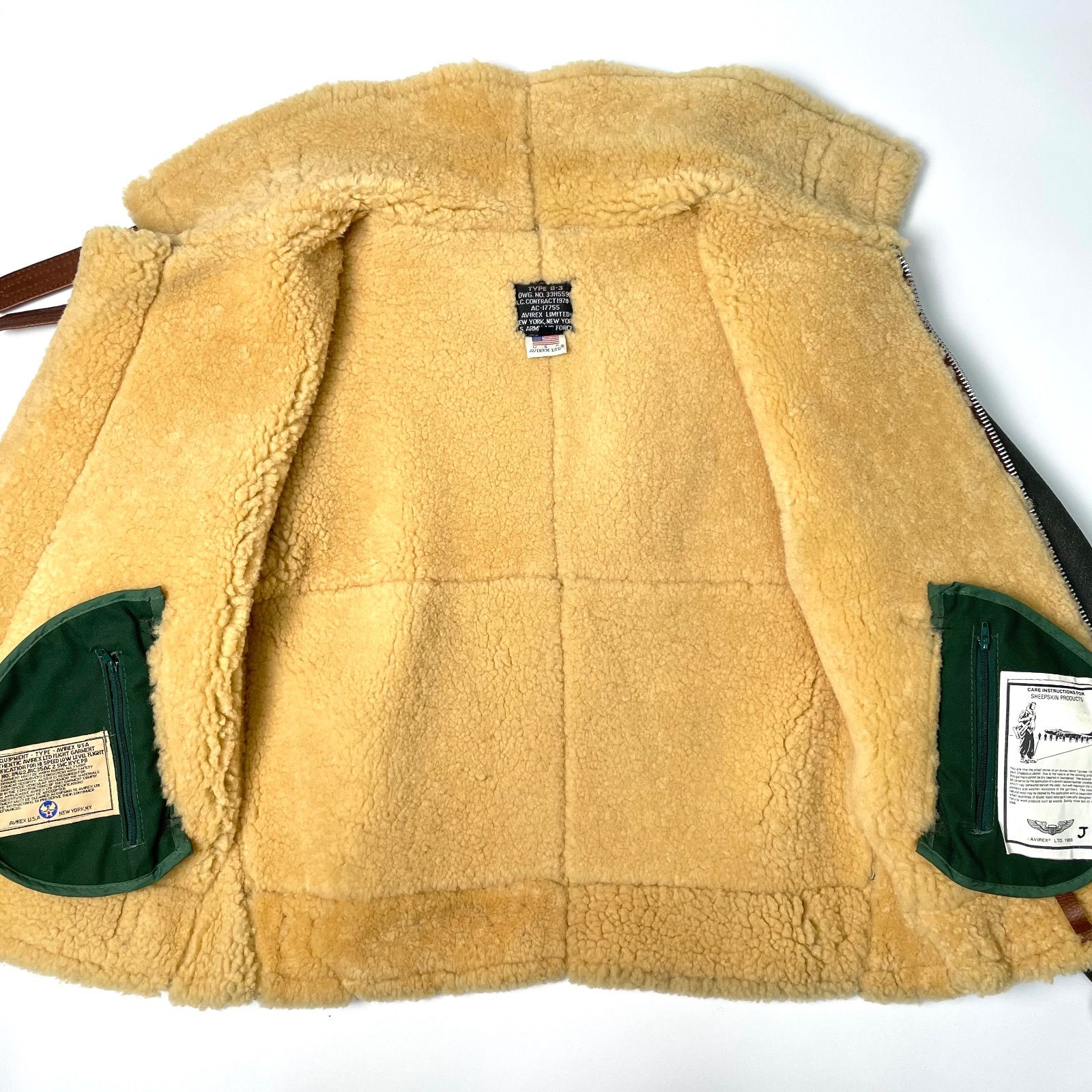 希少】米国製 AVIREX ムートンジャケット B-3 緑 36 フライト