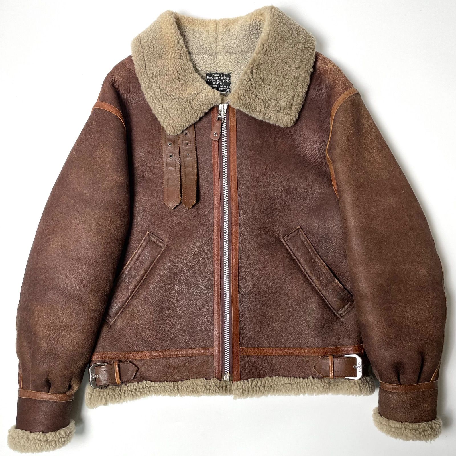 【希少】AVIREX　羊革　パッチワーク　ムートンジャケット　ボア　茶色　M タグ付 AVIREX ムートン B-3 ジャケット パッチワーク 本革 茶 3L