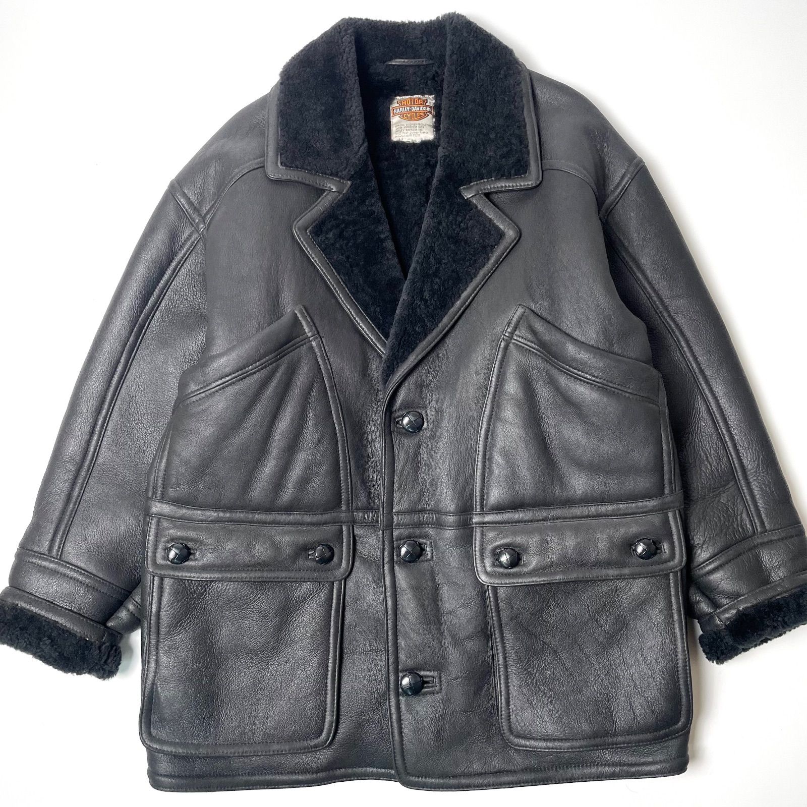 羊革】ハーレーダビッドソン レザージャケット 黒 M リアルムートン