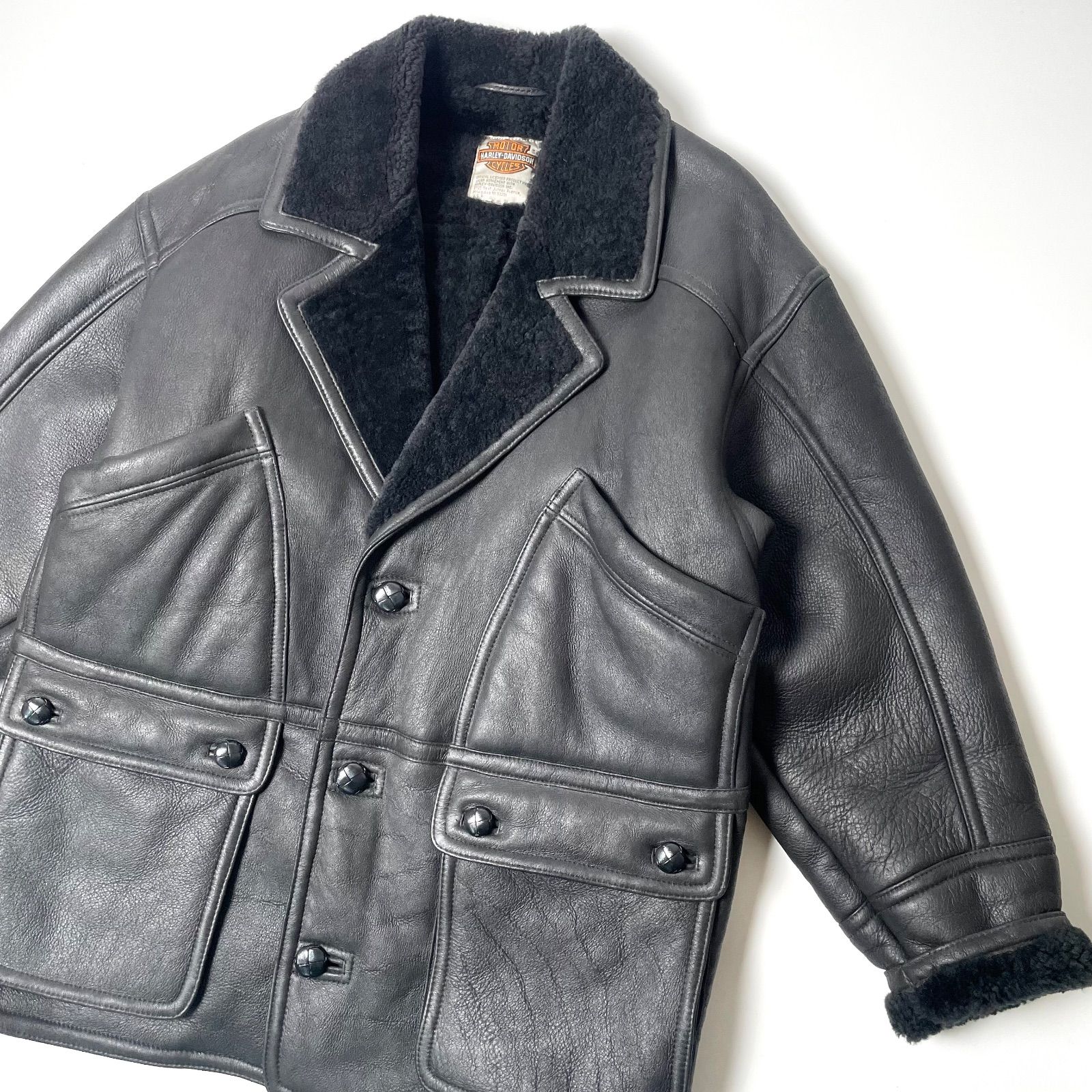 羊革】ハーレーダビッドソン レザージャケット 黒 M リアルムートン