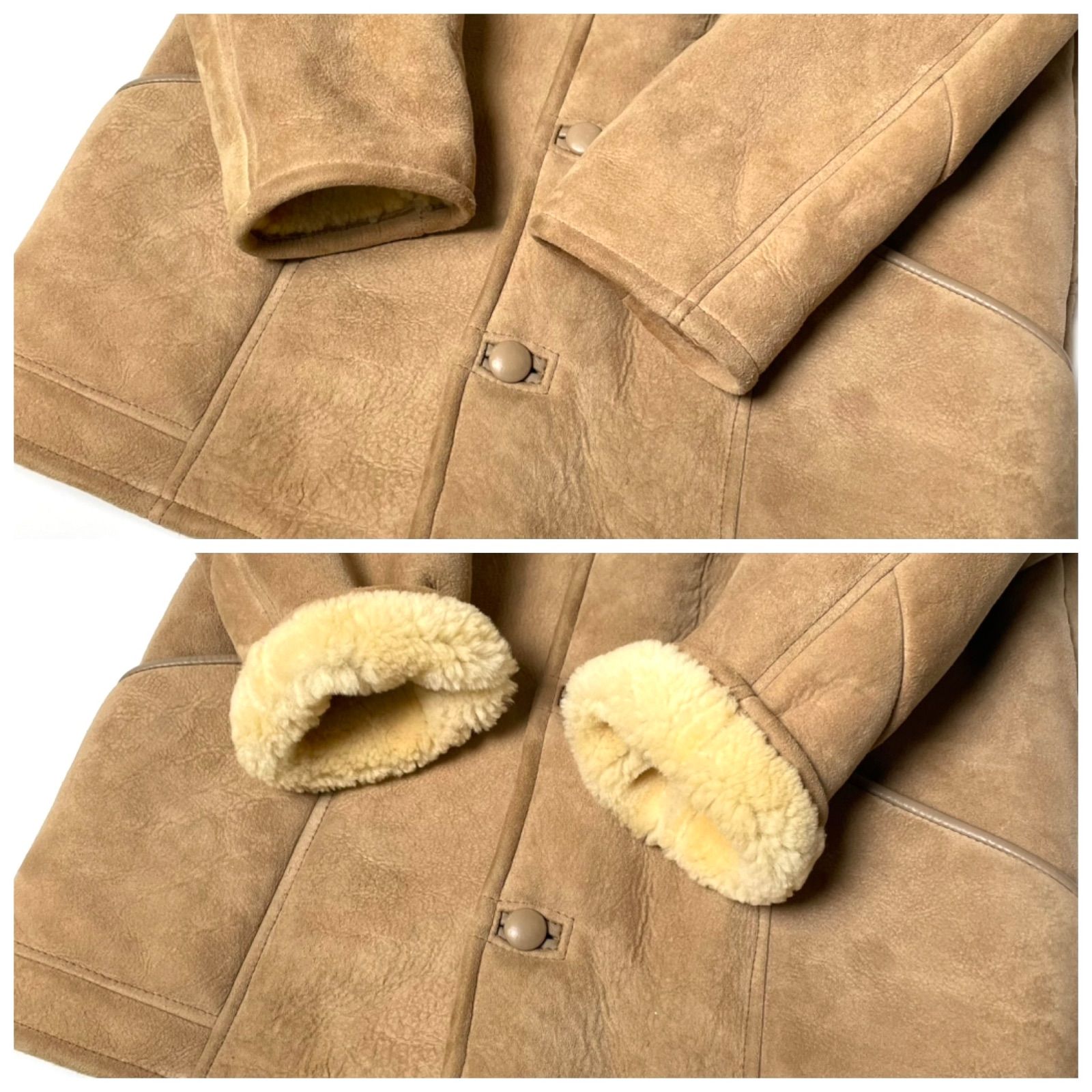 羊革】カンタベリー レザージャケット ベージュ 42 ムートンコート 本