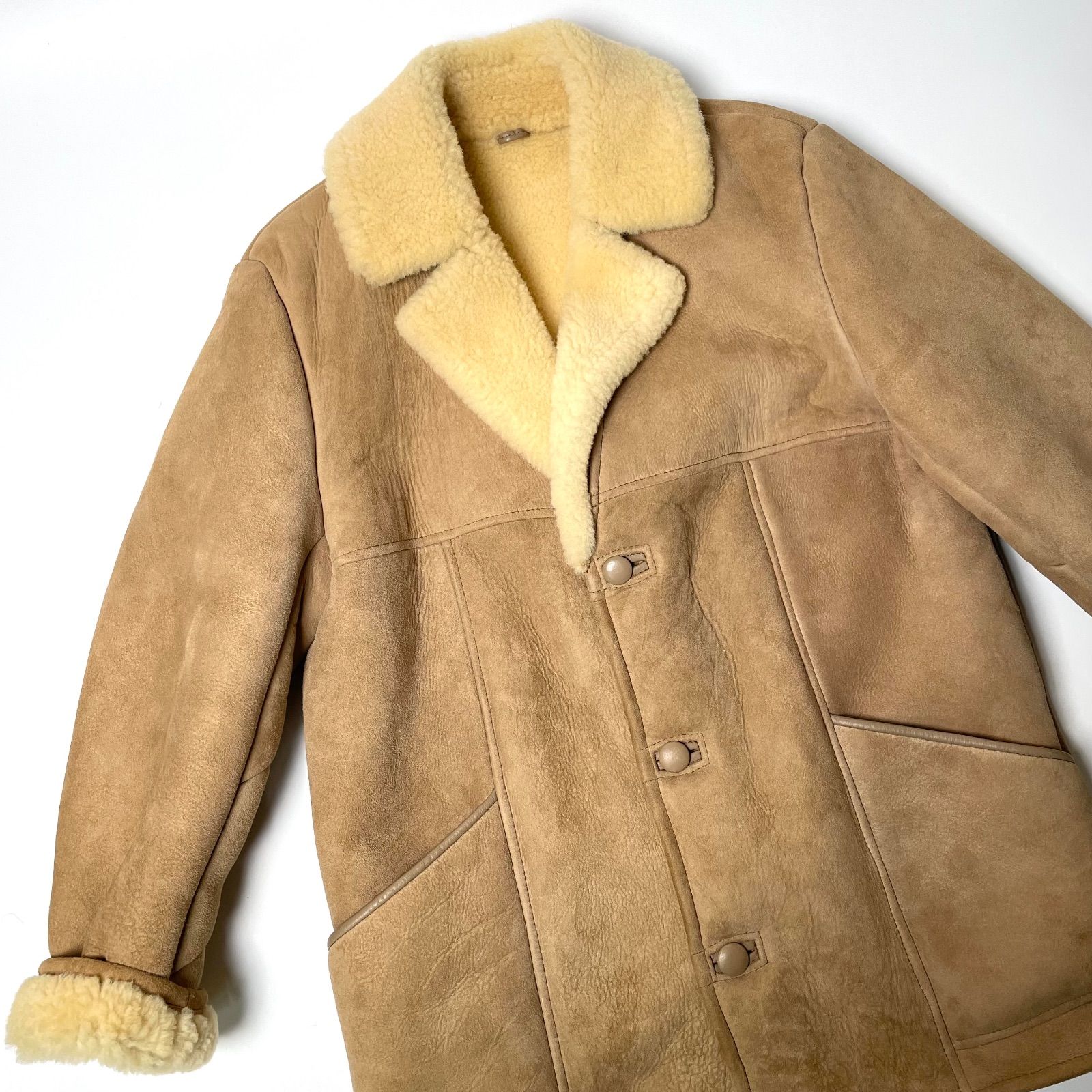 羊革】カンタベリー レザージャケット ベージュ 42 ムートンコート 本