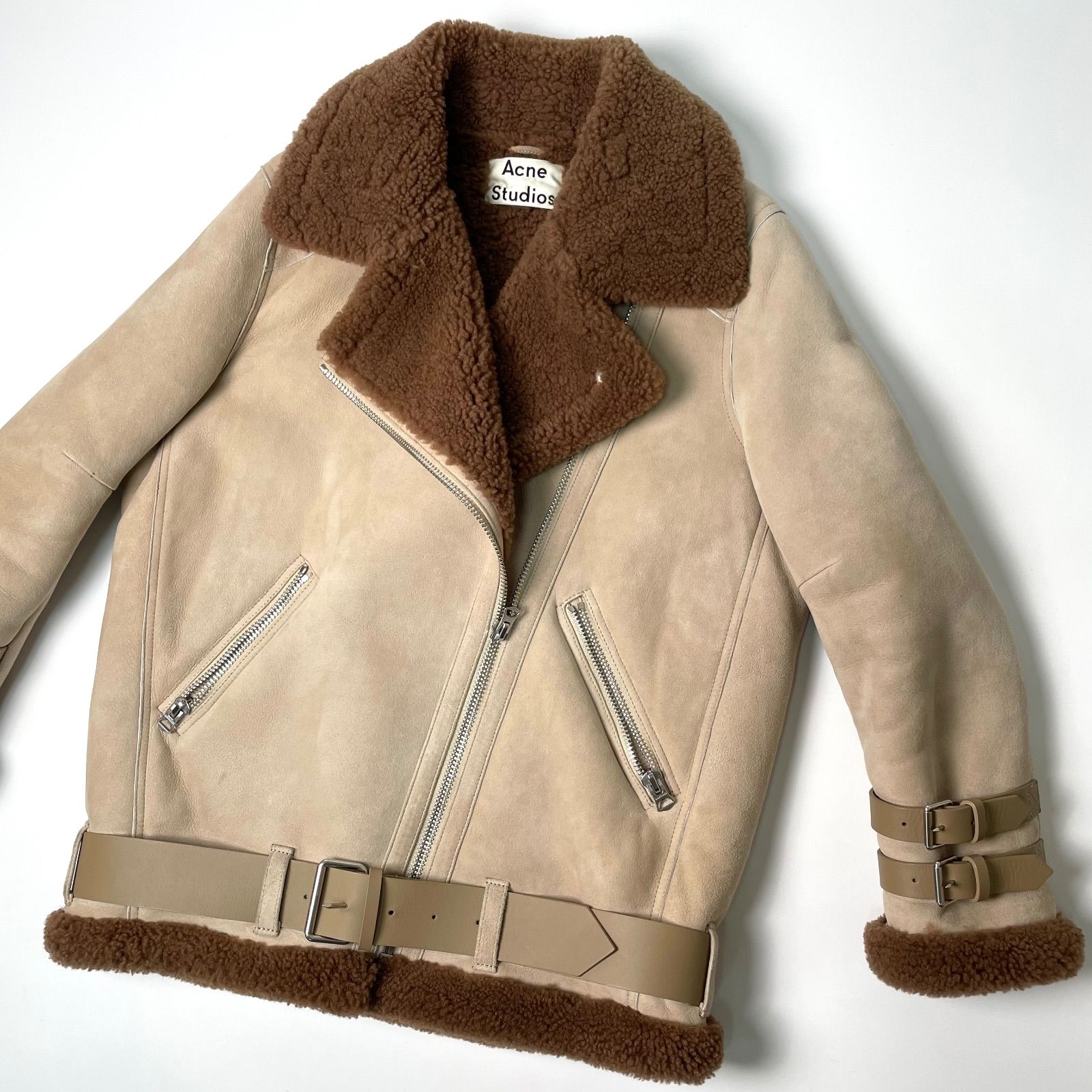 羊革】Acne Studios リアルムートンライダース 36 ベージュ 本革