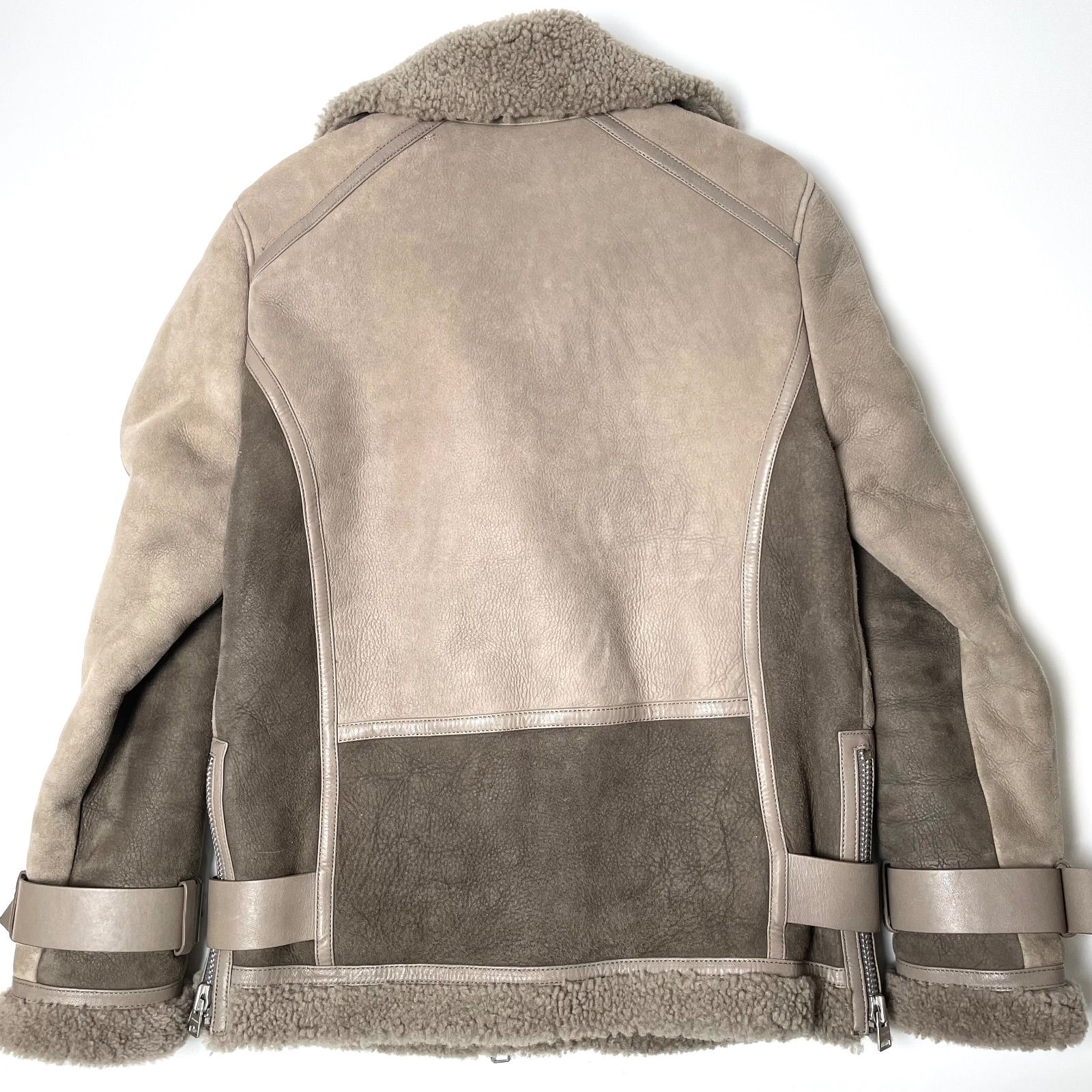 希少 ALLSAINTS ダブルライダースジャケット S ムートン ベージュ 中古