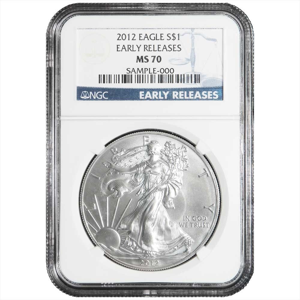 2012年 1ドル アメリカン シルバー イーグル NGC MS70 ER ブルーラベル