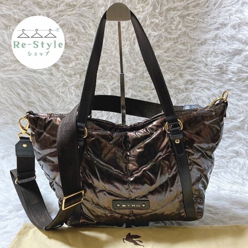 ブラック レザー　ボストンバッグ エトロ ETRO ボストンバック 2way ペイズリー柄 PVCレザー ハンド
