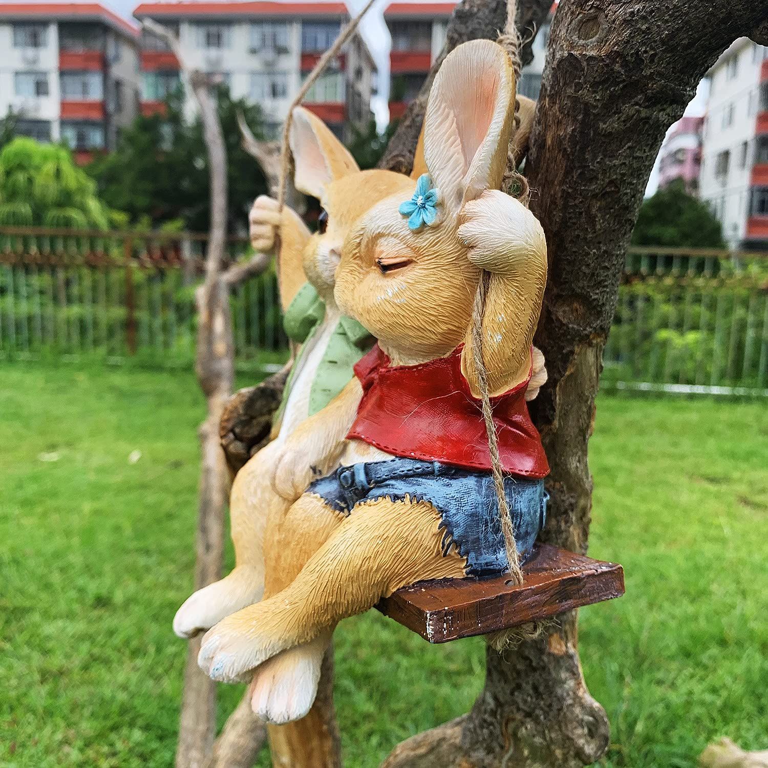 iRonrain ガーデン スイングウサギのカップル像 かわいいぶら下がり