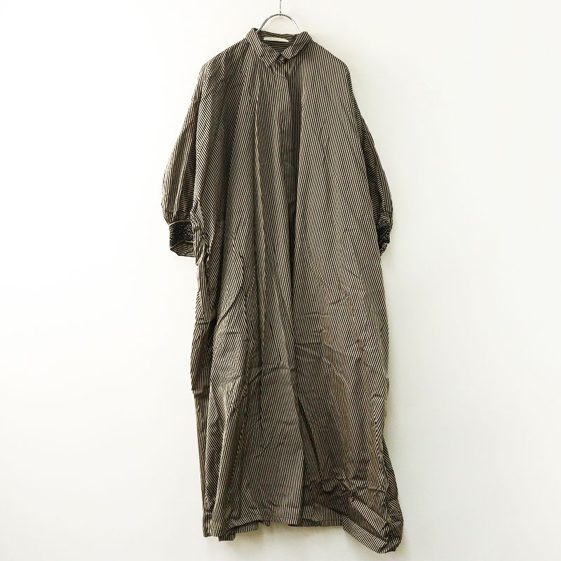 美品 ヌキテパ ne Quittez pas ストライプシャツワンピース/ベージュ x