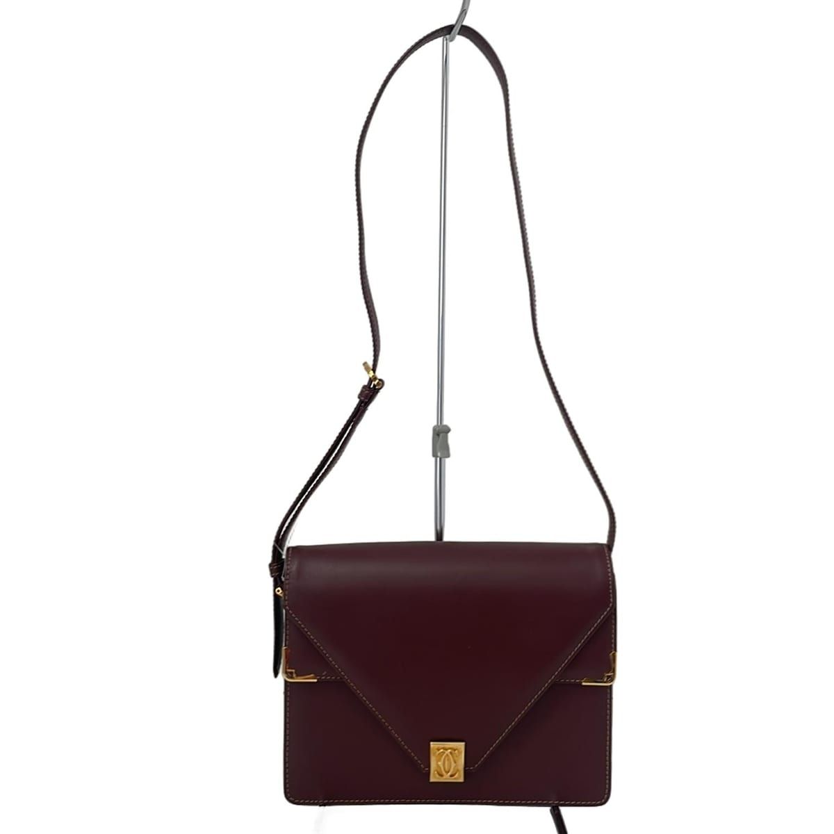 【美品】カルティエ　ショルダーバッグ　レザー　ボルドー　マストライン　フラップ ✨希少 美品✨カルティエ ショルダーバッグ マストライン フラップ