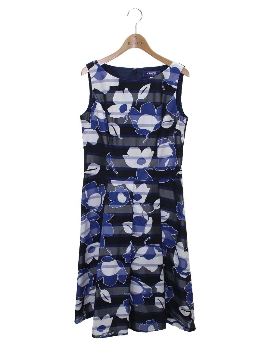 エムズグレイシー 911356 ワンピース 38 ネイビー フラワーモチーフ