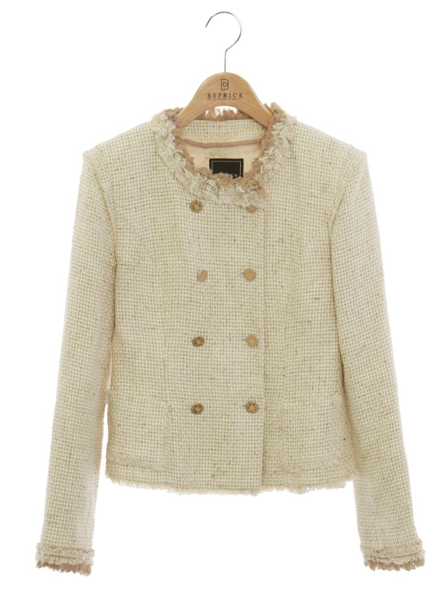 フォクシー リブ袖 ジャケット 38 アイボリー 定価13.8万 フォクシーブティック 27949 ジャケット 40 アイボリー レディツイード