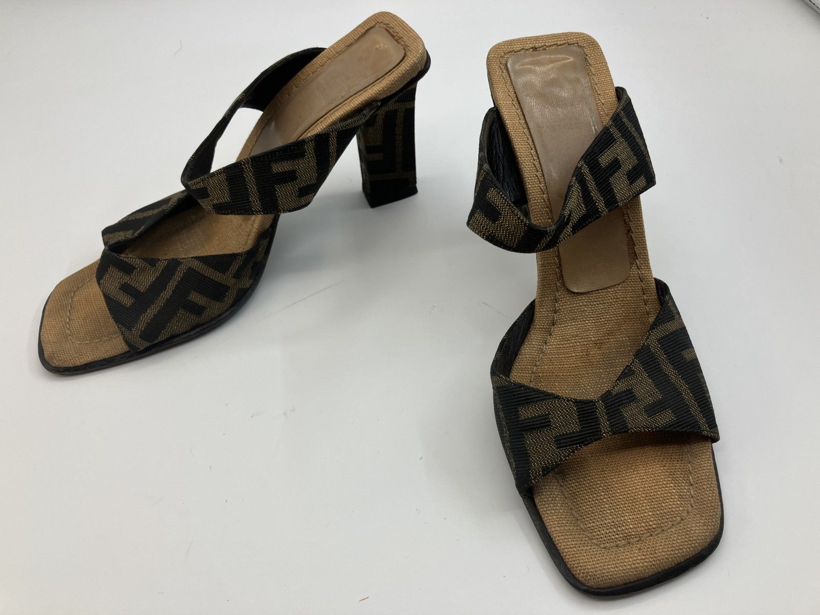 FENDI フェンディ ズッカ柄 サンダル ブロックヒール 約9cm EU37（約