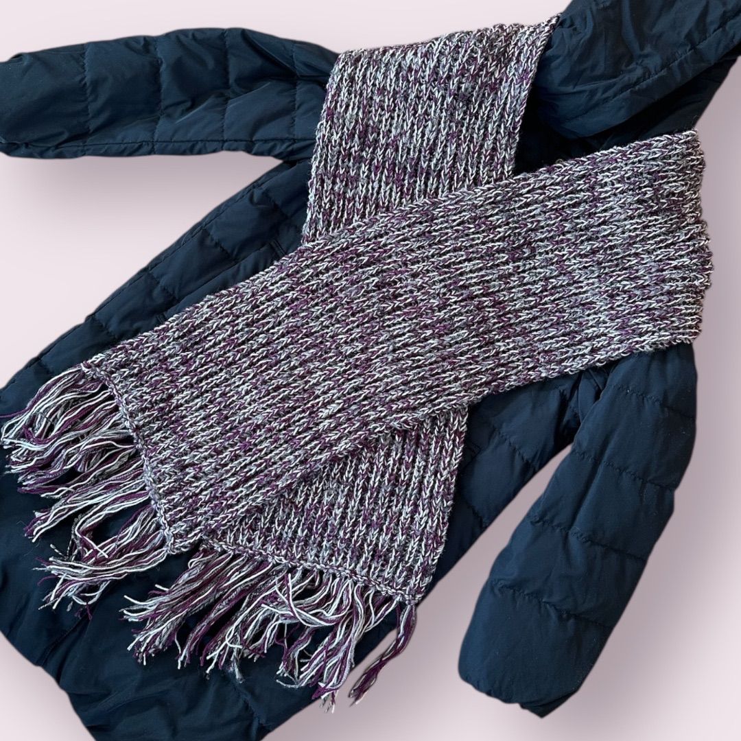 イギリスゴム編みの幅広ロングマフラー