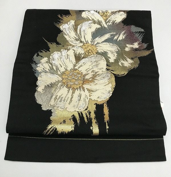中古】名古屋帯 正絹 黒地に枝花文様 - メルカリ