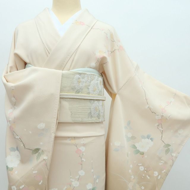 百華❀Y4265◇トールサイズ 手縫い仕立て 桜 梅 椿 正絹 訪問着 着物