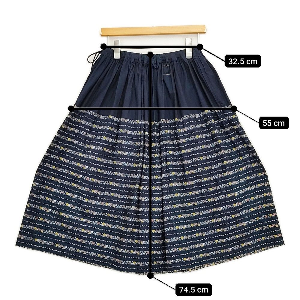 45R/45rpm 花縞バスクのギャザースカート（インディゴ） 定価50600円