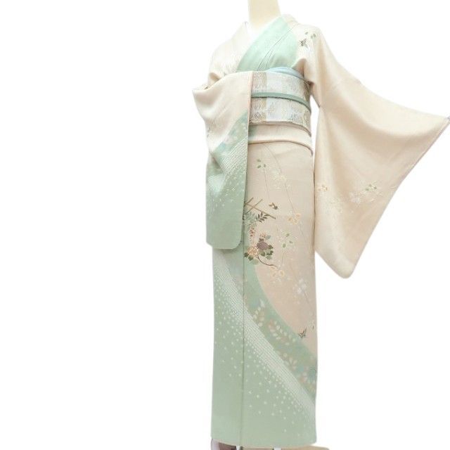 百華❀Y4269◇美品 金駒刺繡 絞り 牡丹 蝶 藤 手縫い仕立て 正絹 訪問