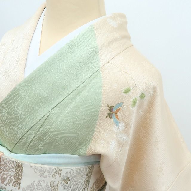 百華❀Y4269◇美品 金駒刺繡 絞り 牡丹 蝶 藤 手縫い仕立て 正絹 訪問