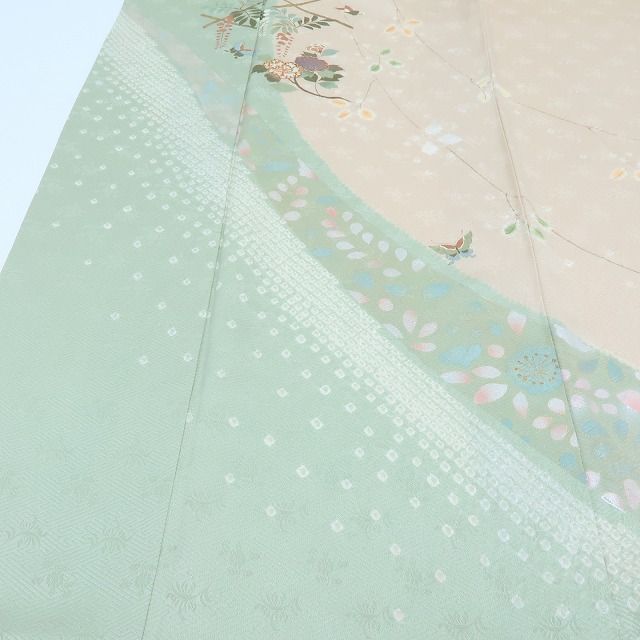 百華❀Y4269◇美品 金駒刺繡 絞り 牡丹 蝶 藤 手縫い仕立て 正絹 訪問