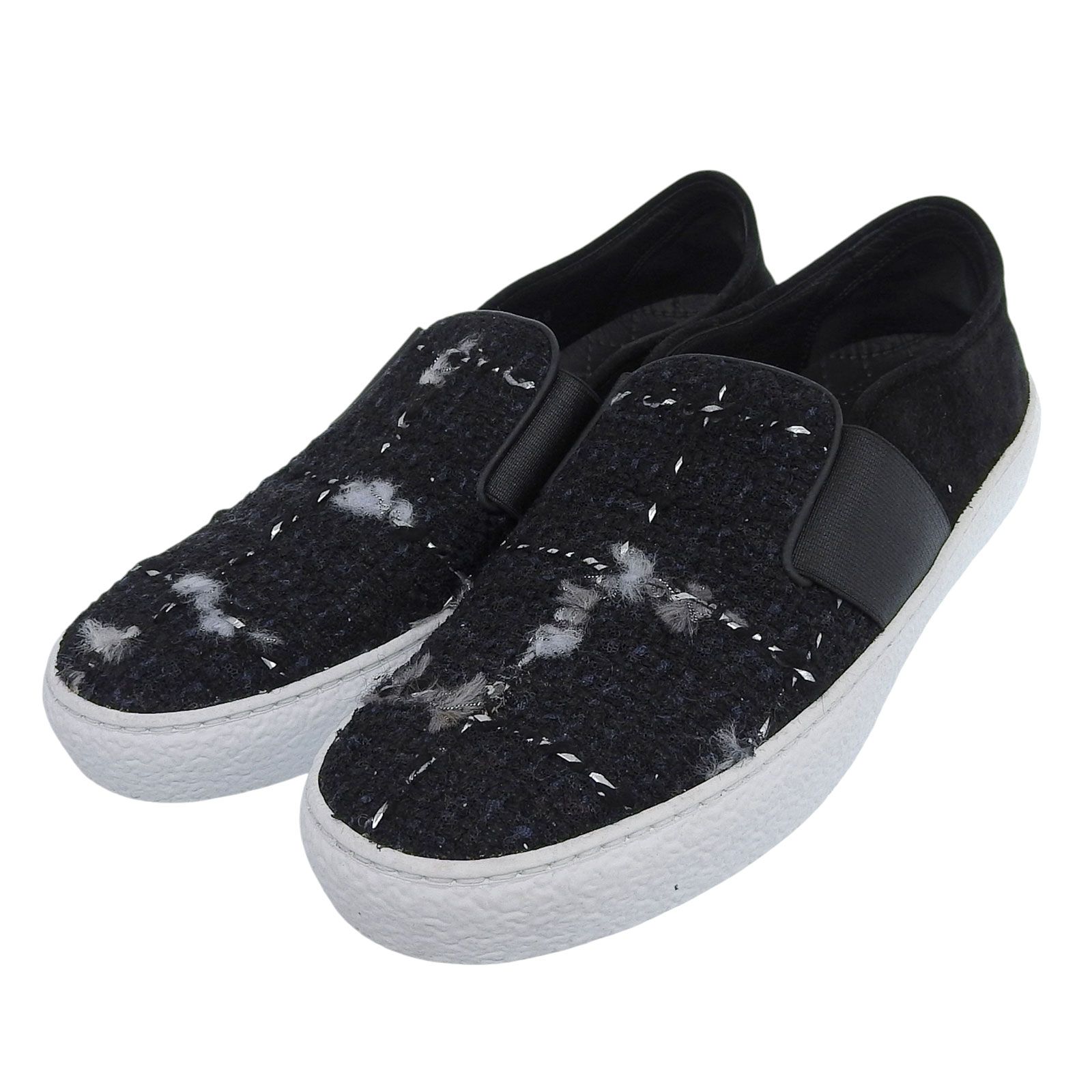 美品▲CHANEL シャネル G31713 ココマーク スウェードレザー使い ツイード切り替え スリッポン ブラック 38 イタリア製 レディース 美品△CHANEL シャネル G31713 ココマーク スウェードレザー使い