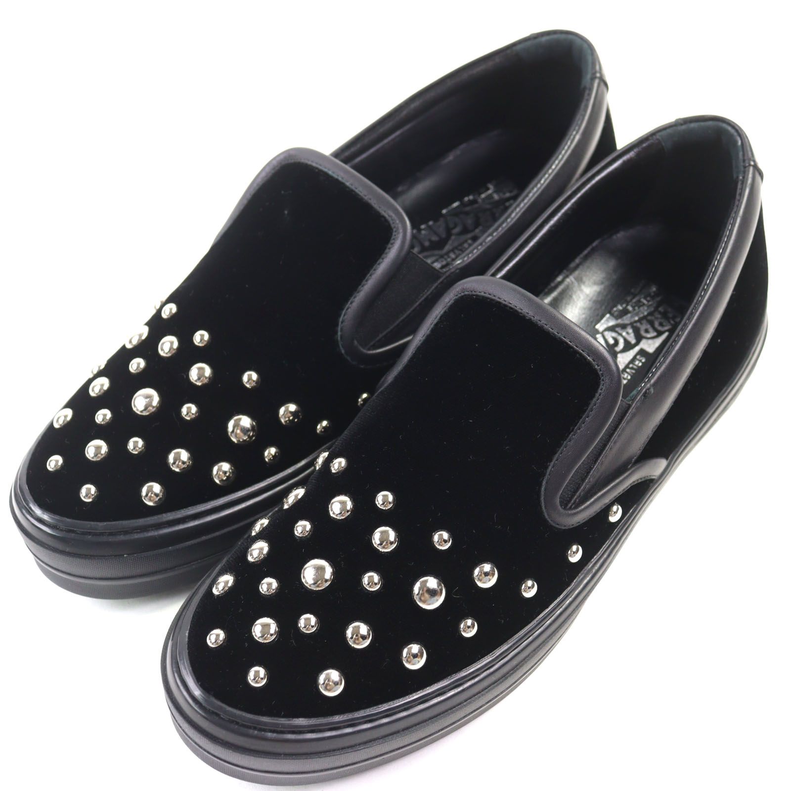 極美品◇Salvatore Ferragamo サルヴァトーレフェラガモ RY5822 PACAU ROCK スタッズ ベルベット スニーカー スリッポン 8 箱・袋付 伊製 極美品◇Salvatore Ferragamo サルヴァトーレフェラガモ RY5822 PACAU