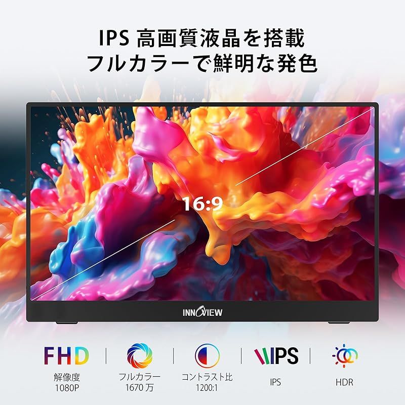 モバイルモニター 15 6インチ InnoView モバイルディスプレイ 自立型 1920 1080 FHD ポータブルモニター IPS液晶パネル 薄型 軽量 持ち運び 壁掛けに対応 Switch PS 3 4 5 Xbox One PC スマホ U