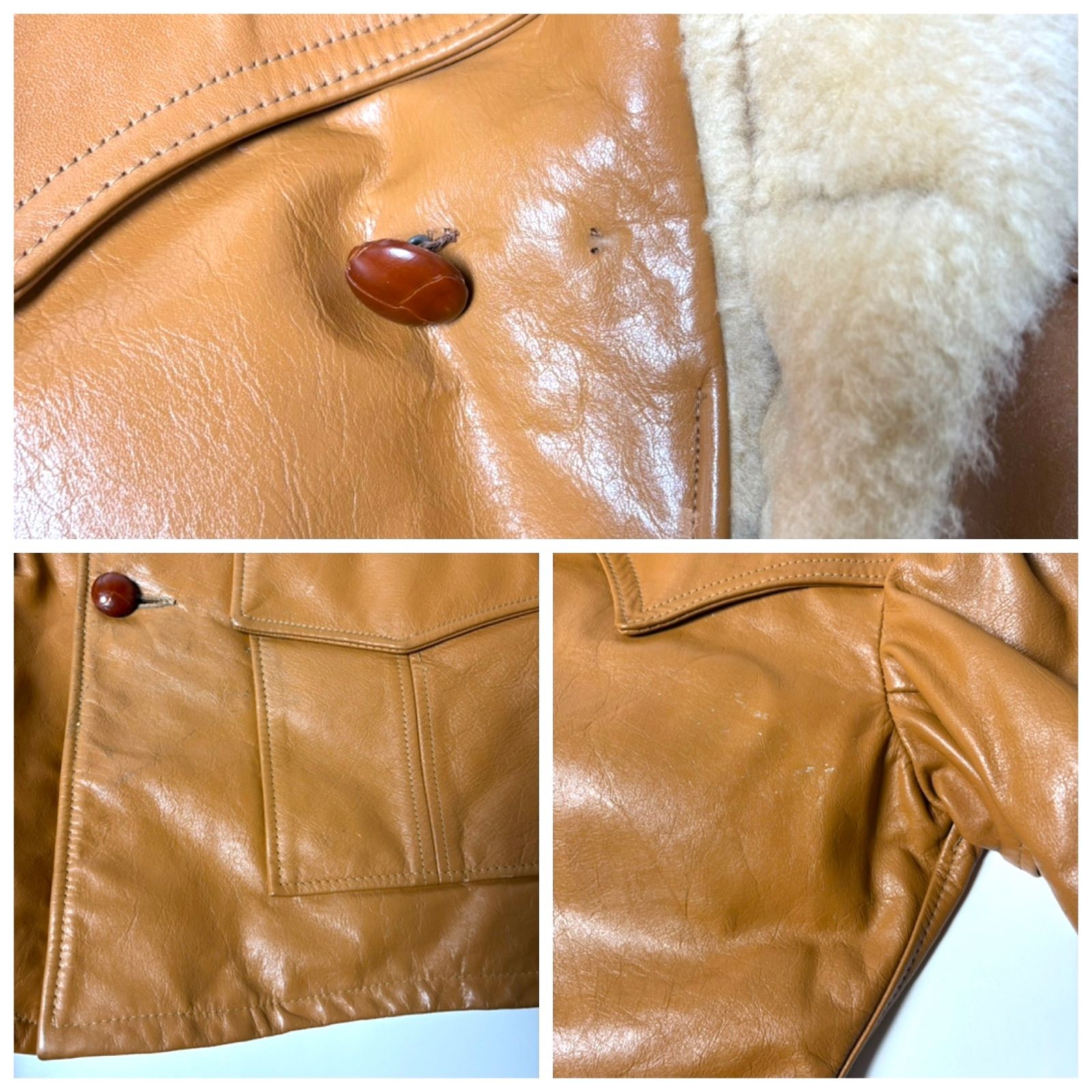 米国製】Schott レザージャケット キャメル 40 ダウン 襟ムートン