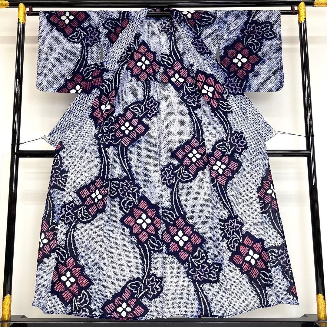 着物と帯 時流】Y25673ts◇本場有松鳴海絞り浴衣◇裄ロング 裄68 美品