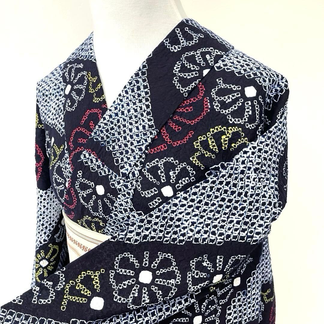 着物と帯 時流】Y25694st◇本場有松鳴海絞り 浴衣◇裄66居敷当て