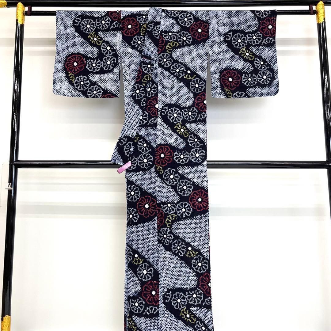 着物と帯 時流】Y25694st◇本場有松鳴海絞り 浴衣◇裄66居敷当て