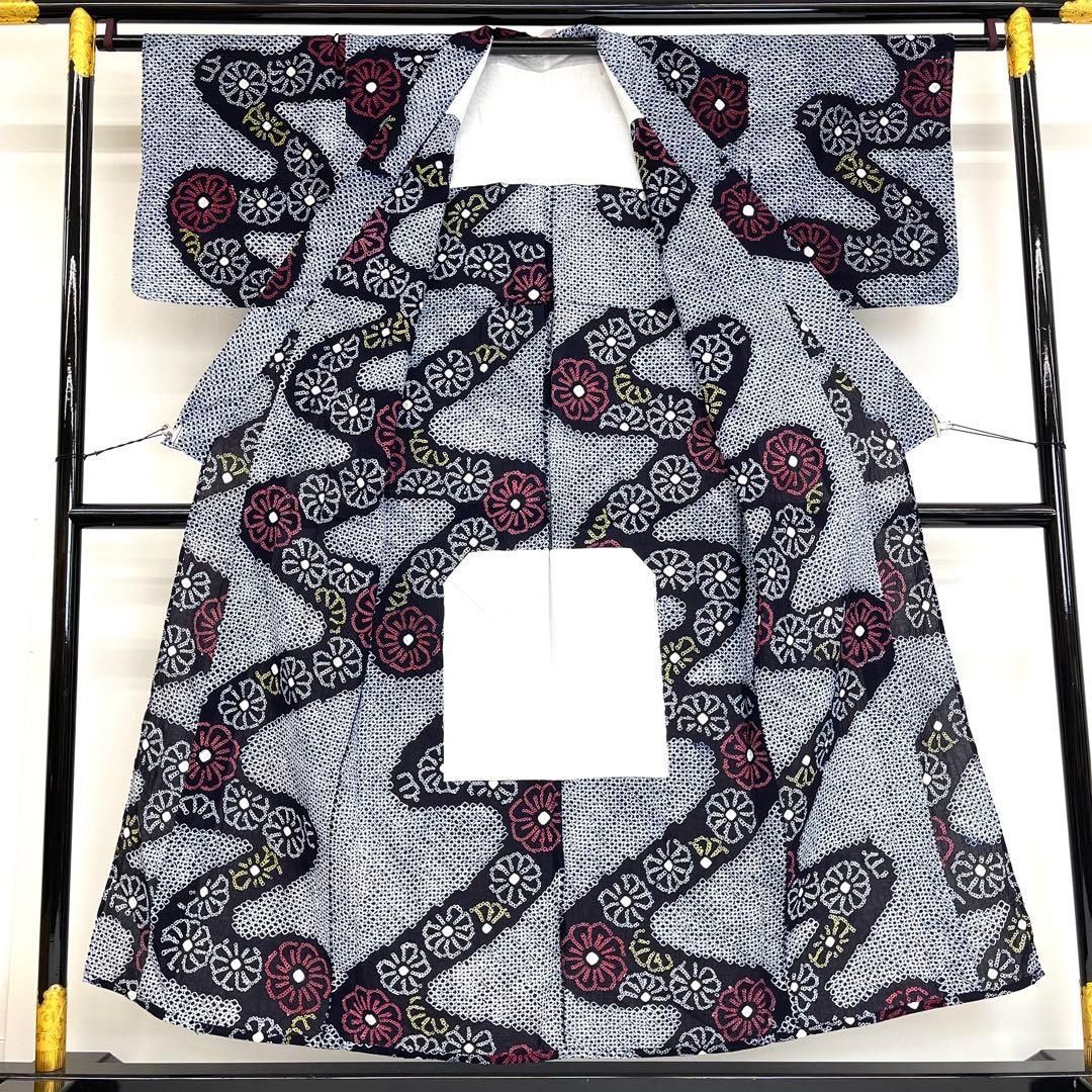 着物と帯 時流】Y25694st◇本場有松鳴海絞り 浴衣◇裄66居敷当て