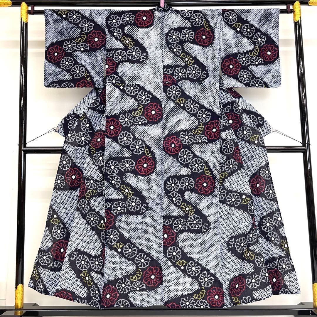 着用少ない！美品＊有松鳴海絞り＊ブルー＊居敷当て付き＊ゆかた＊１６５ｃｍ＊裄６６ 着用少ない！美品＊有松鳴海絞り＊ブルー＊居敷当て付き＊ゆかた