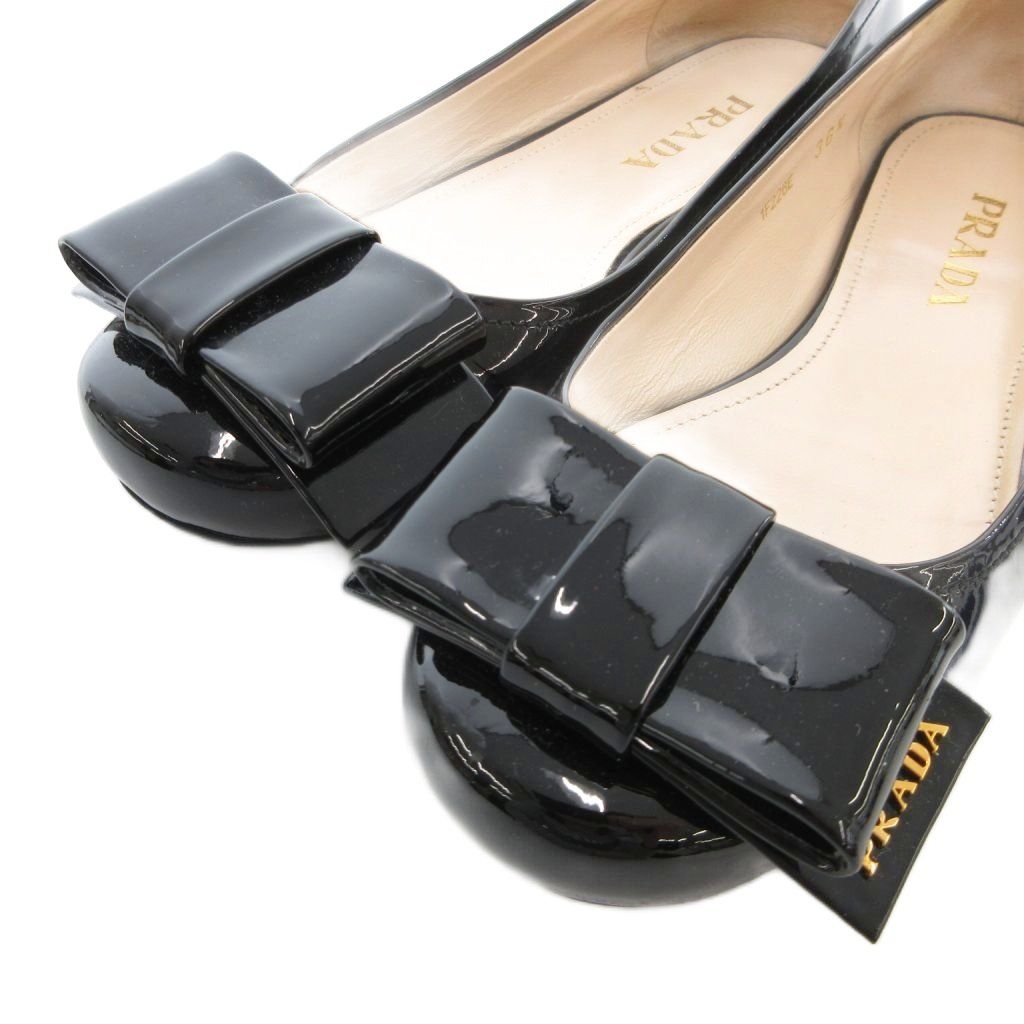 PRADA エナメル フラットシューズ PRADA（プラダ） バレエシューズ フラットシューズ エナメル リボン 35