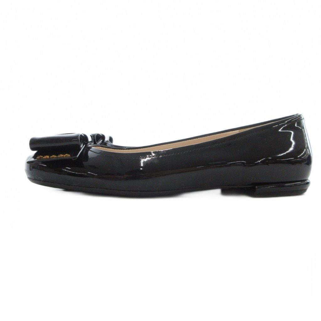 プラダ PRADA フラットシューズ 36.5 22.5cm パンプス ビジュー リボン