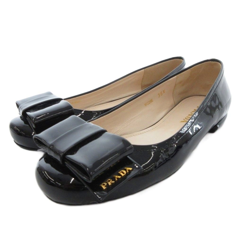 プラダ PRADA フラットシューズ 36.5 22.5cm パンプス ビジュー リボン