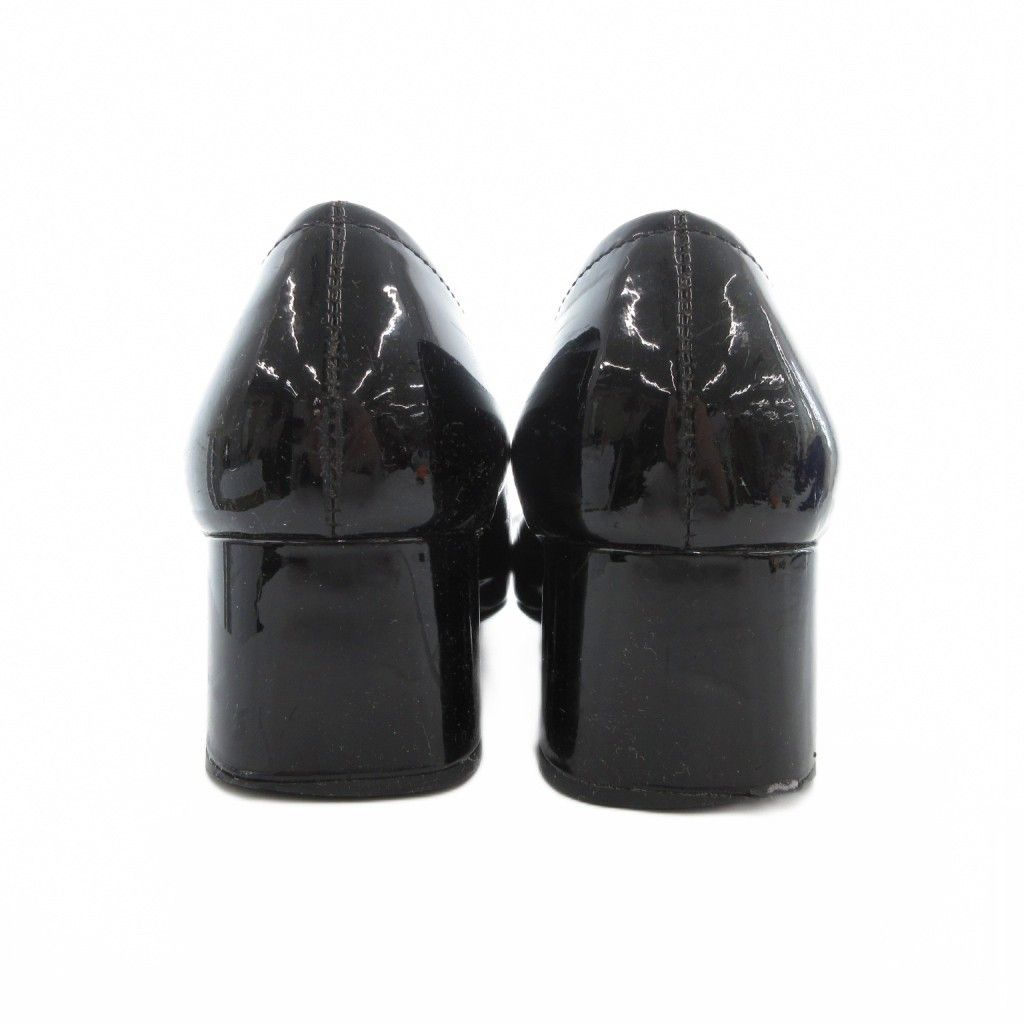 プラダ PRADA パンプス 36 シューズ ローヒール リボン エナメル ロゴ