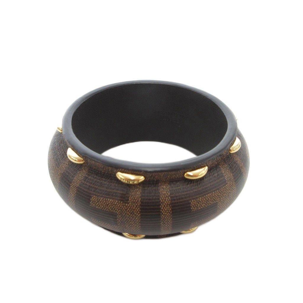 【美品】 FENDI バングル ブレスレット FFロゴ ズッカ ゴールド フェンディ FENDI 美品 フィーロ ブレスレット バングル FFレザー