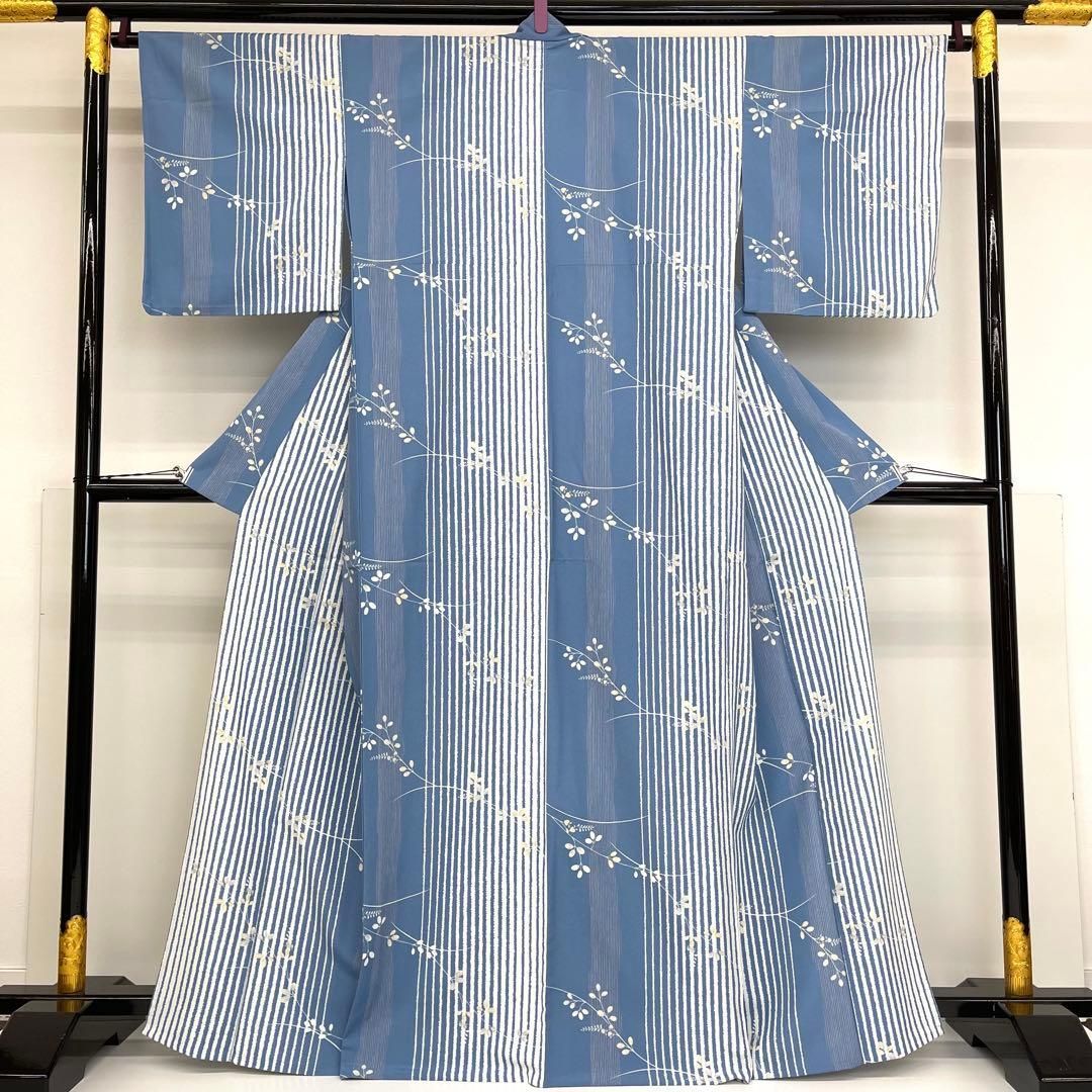 着物と帯 時流】ヒ25676s◇単衣 洗える着物 小紋◇大きいサイズ 水色美