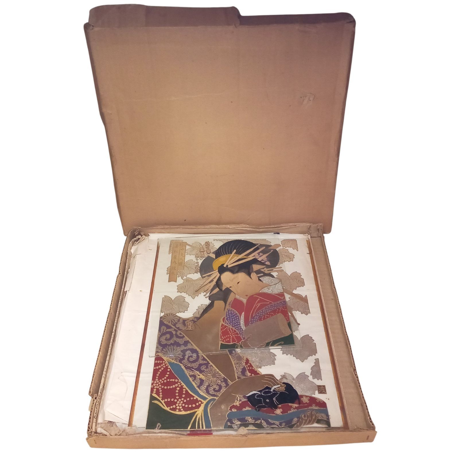 X12157 浮世絵の複製画4枚セット 日本画 ガラス絵 硝子絵 額装なし