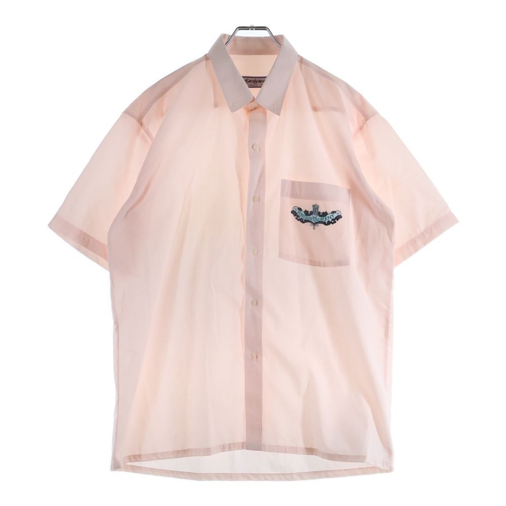 イヴ・サンローラン　メンズ　半袖シャツ　新品Yves Saint Laurent YVES SAINT LAURENT (イヴサンローラン) ロゴ刺繍 半袖シャツ ピンク