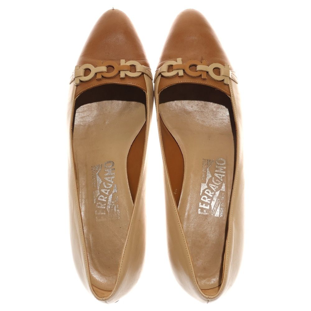 FERRAGAMO (フェラガモ) ガンチーニ レザー バイカラー パンプス