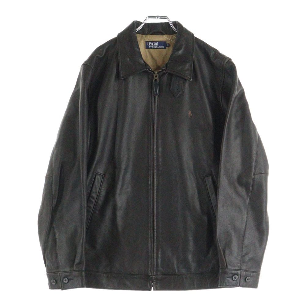 ポロラルフローレン ラムレザーレザージャケット L黒ロゴ刺繍poloralph POLO RALPH LAUREN (ポロラルフローレン) 胸ロゴ刺繍 ラムレザー