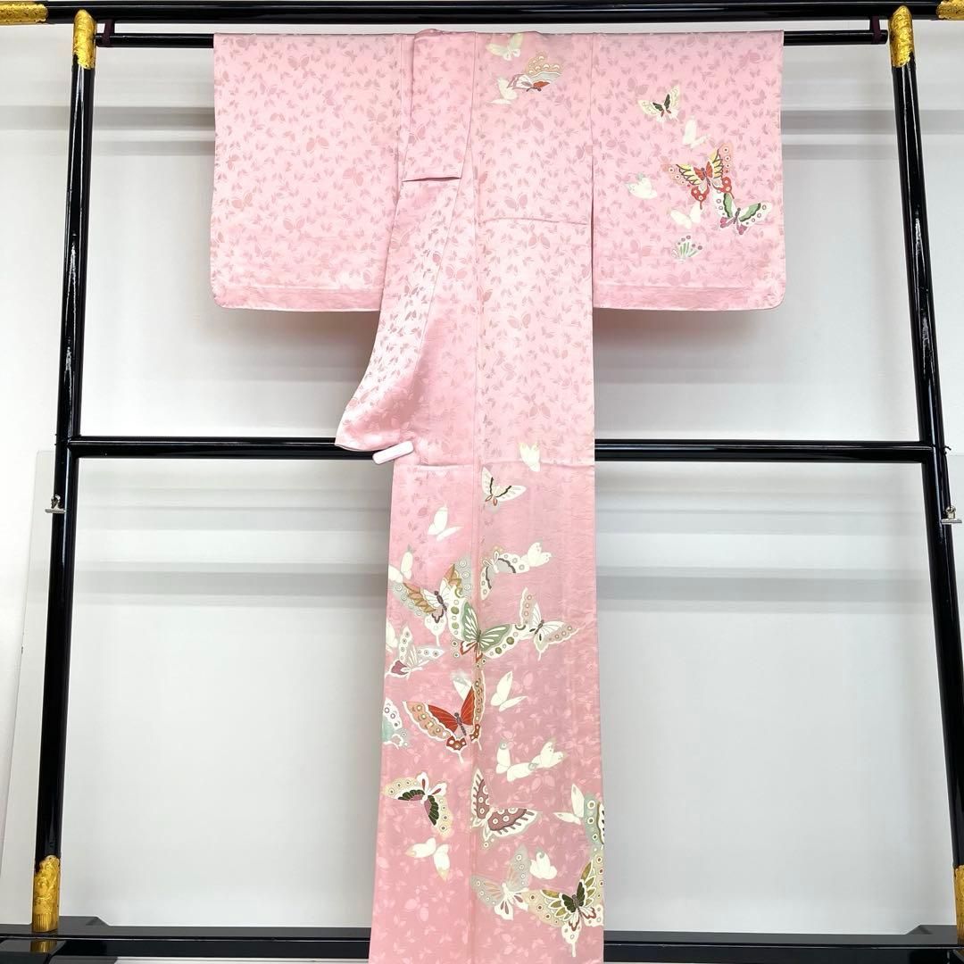 着物と帯 時流】ヒ25623s◇正絹 単衣 訪問着◇染章 蝶々 地紋 美品 