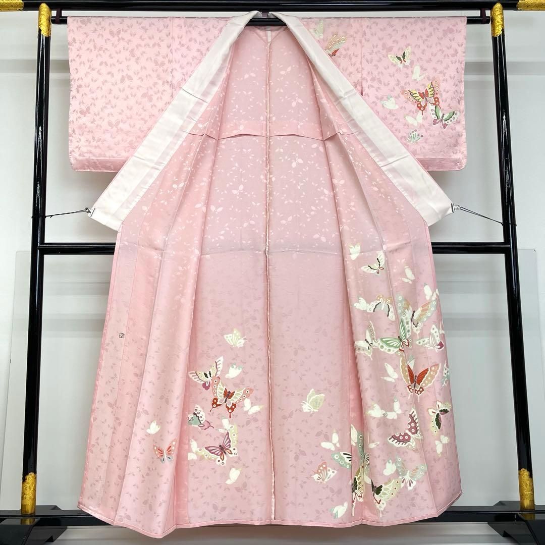 着物と帯 時流】ヒ25623s◇正絹 単衣 訪問着◇染章 蝶々 地紋 美品 