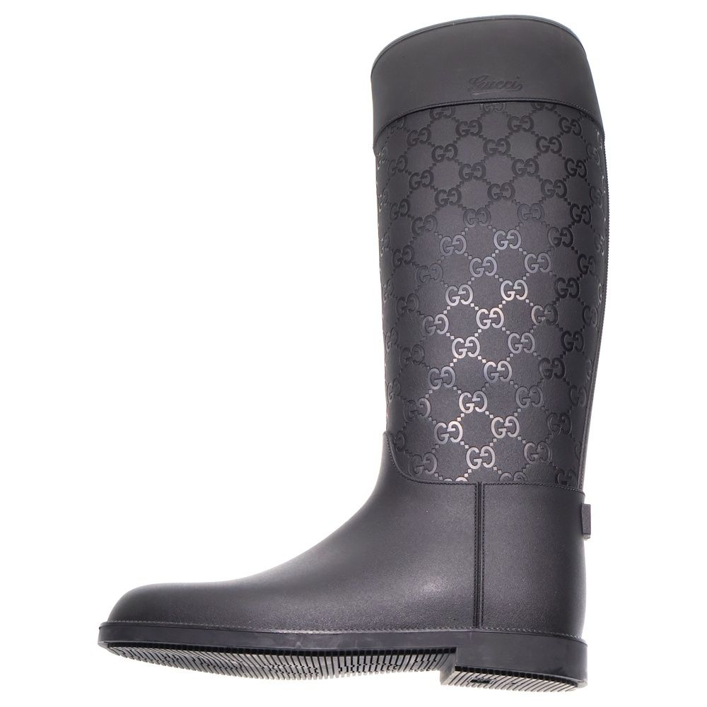 GUCCIグッチGGマーク柄 黒ロングブーツ GUCCI (グッチ) GG総柄 ロゴ ラバー レイン ロングブーツ ブラック