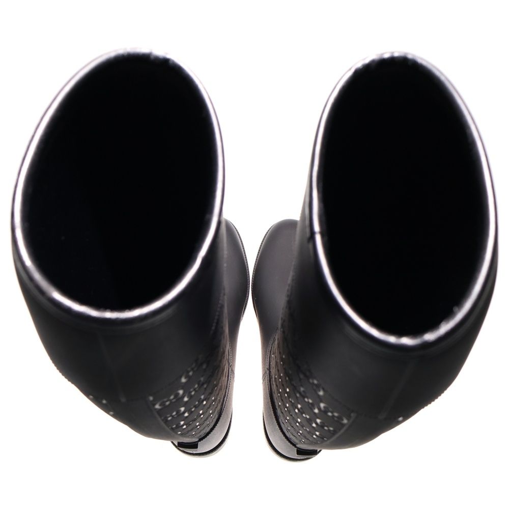 GUCCI (グッチ) GG総柄 ロゴ ラバー レイン ロングブーツ ブラック