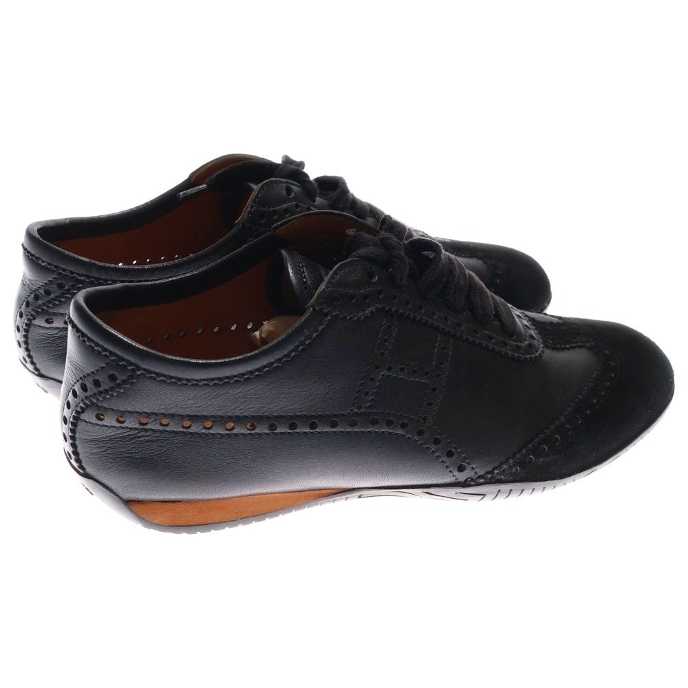 HERMES レザー 黒 レースアップシューズ HERMES (エルメス) ウィングチップ スエード コンビレザー レース
