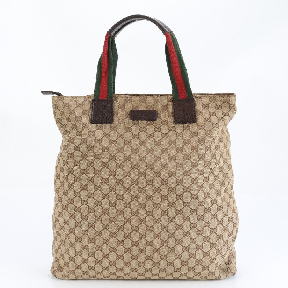 極美品 グッチ GGキャンバス シェリー ライン 131233 レザー トート
