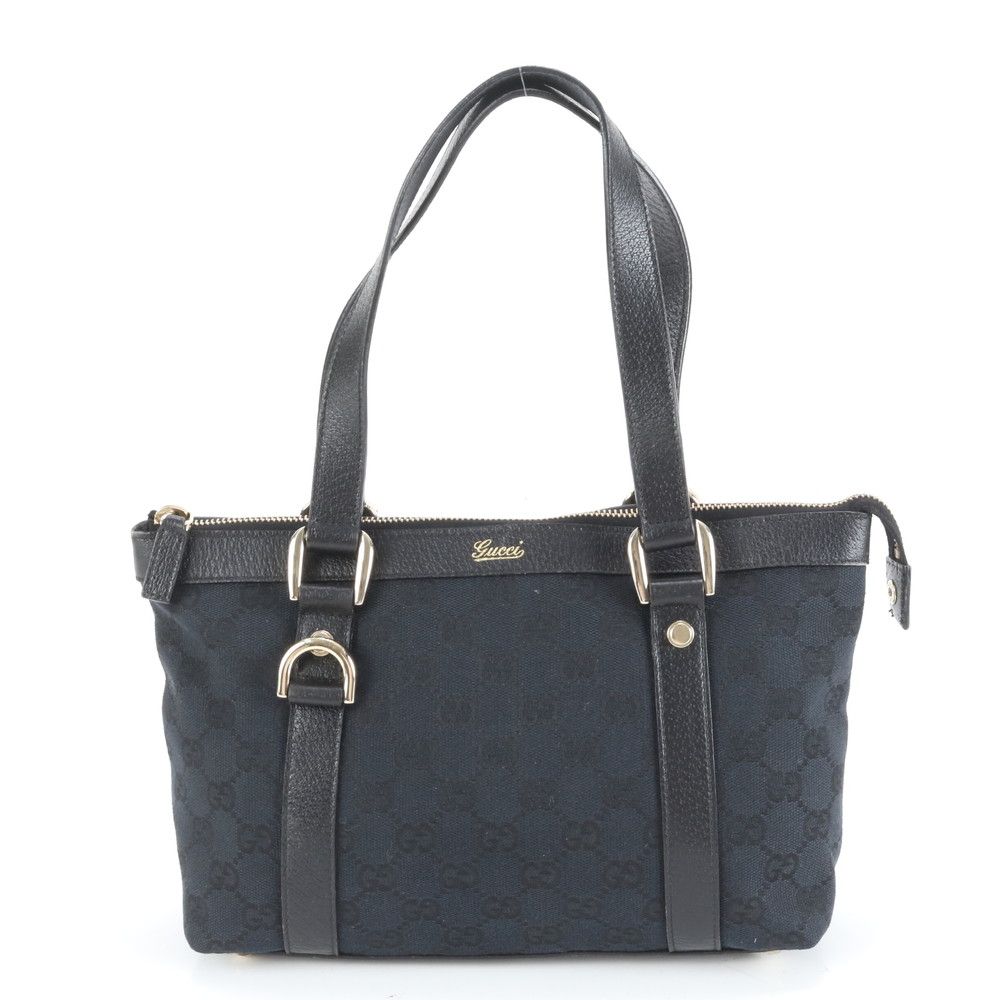r45【極美品】グッチ　GGキャンバス　レザー　アビー　ブラック　ハンドバッグ. 極美品 グッチ GG キャンバス アビー レザー ハンドバッグ トート