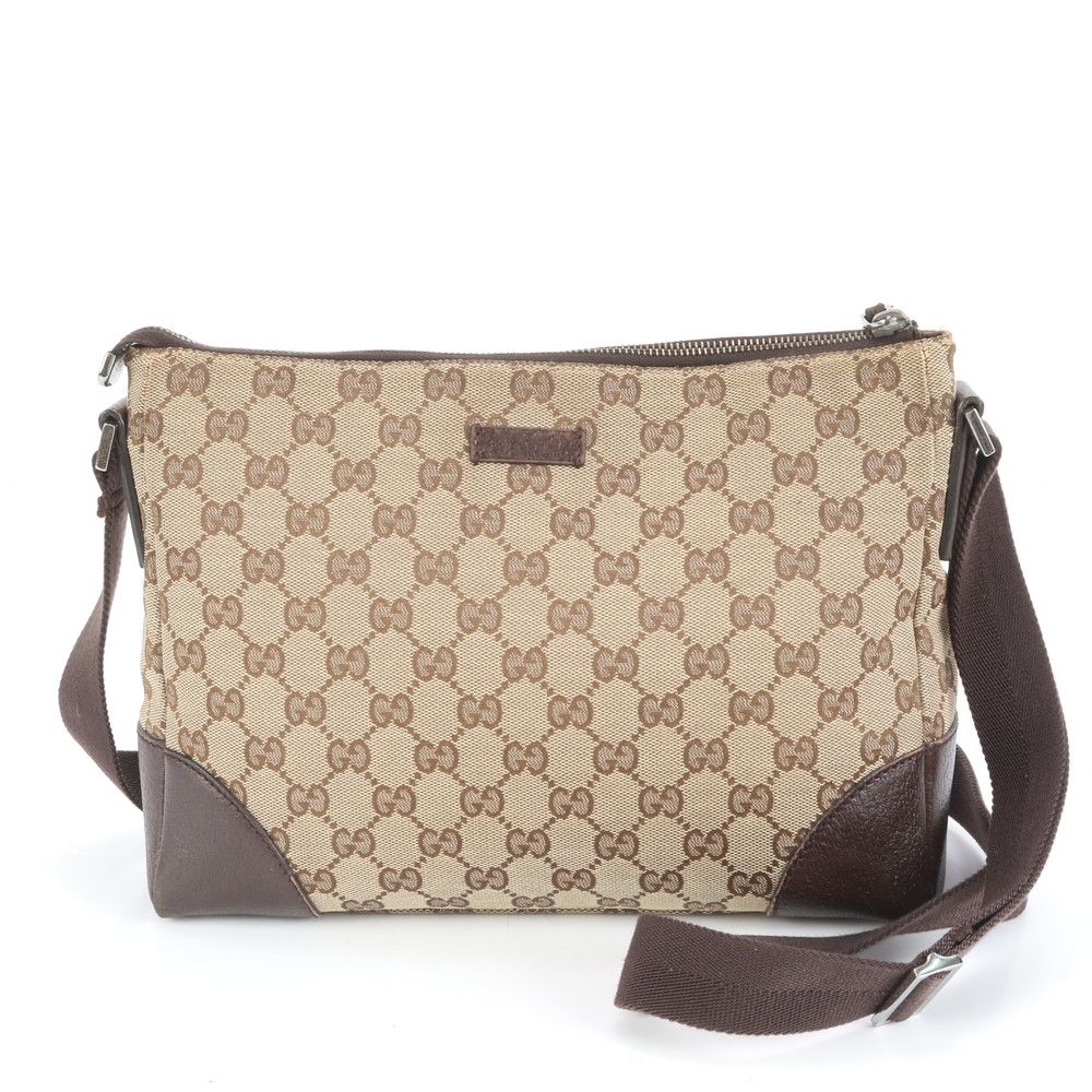 極美品 グッチ GG キャンバス 114273 レザー ショルダーバッグ 斜め